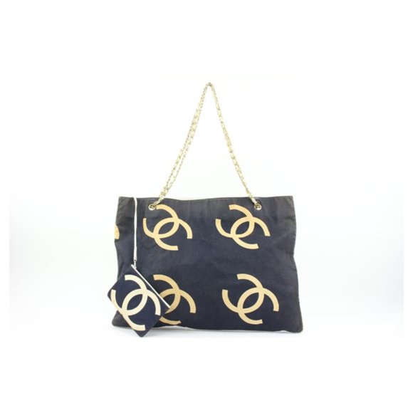 Chanel Navy x Beige Jumbo CC Chain Tote with Pouch 66c23s ( staining inside) - Picture 1 of 12